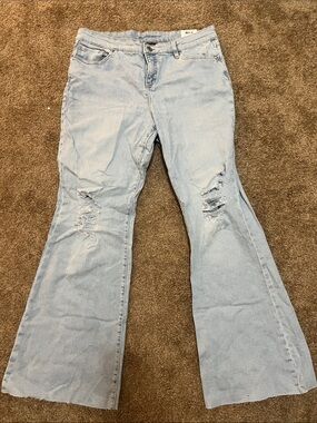INC International Concepts Light Blue Distressed Flare Jeans